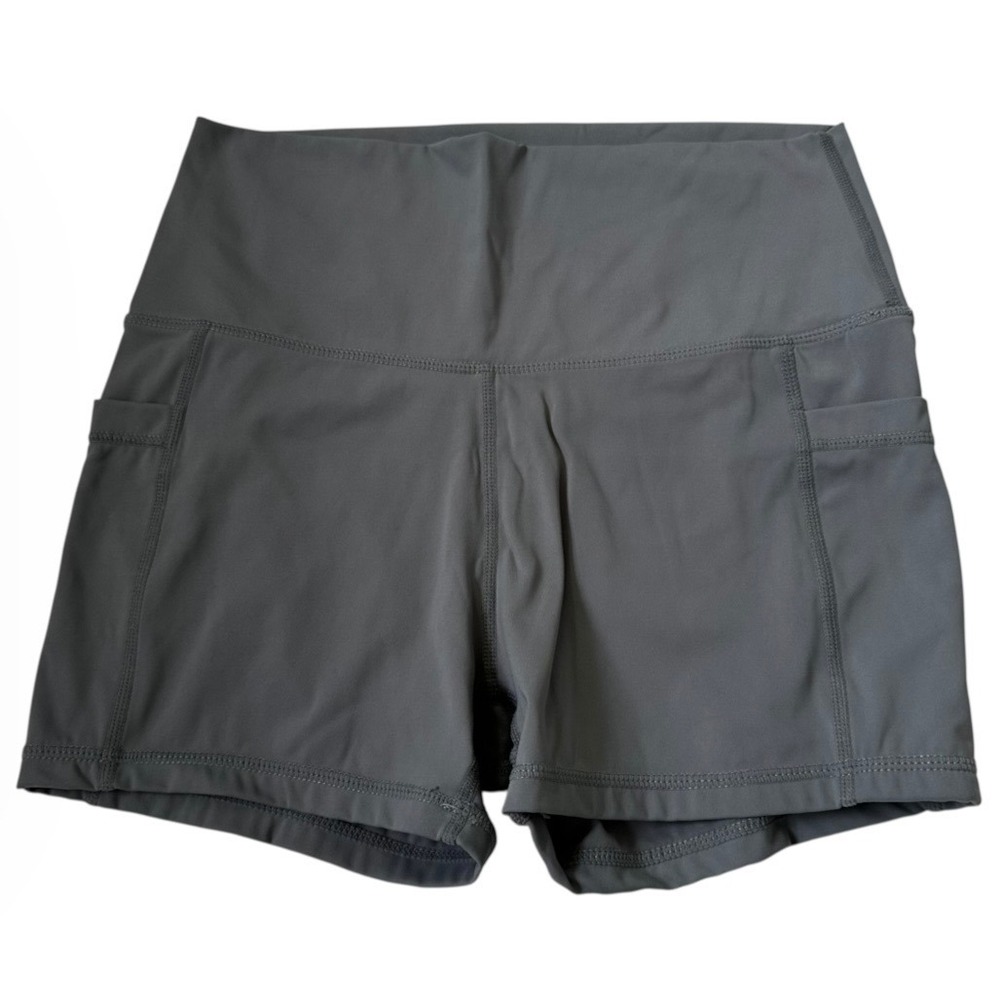Womens Gray High Waisted Biker Cycling Shorts with Pockets Size Large | 0345
